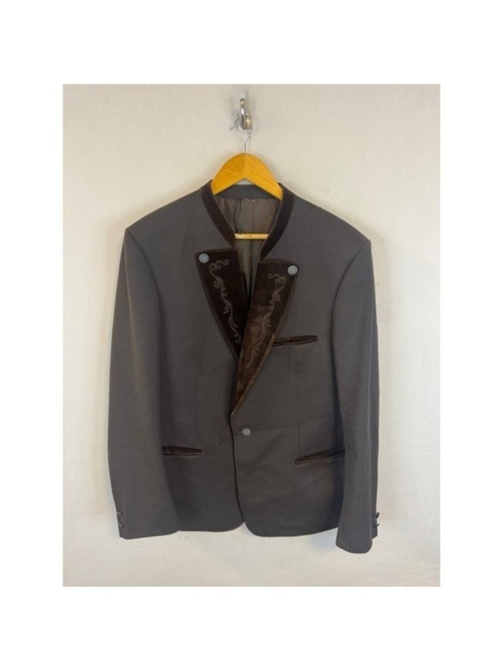 Bruckner Kleidung Austrian Trachten Blazer Brown Velvet Trim Jacket Men 44L Tall